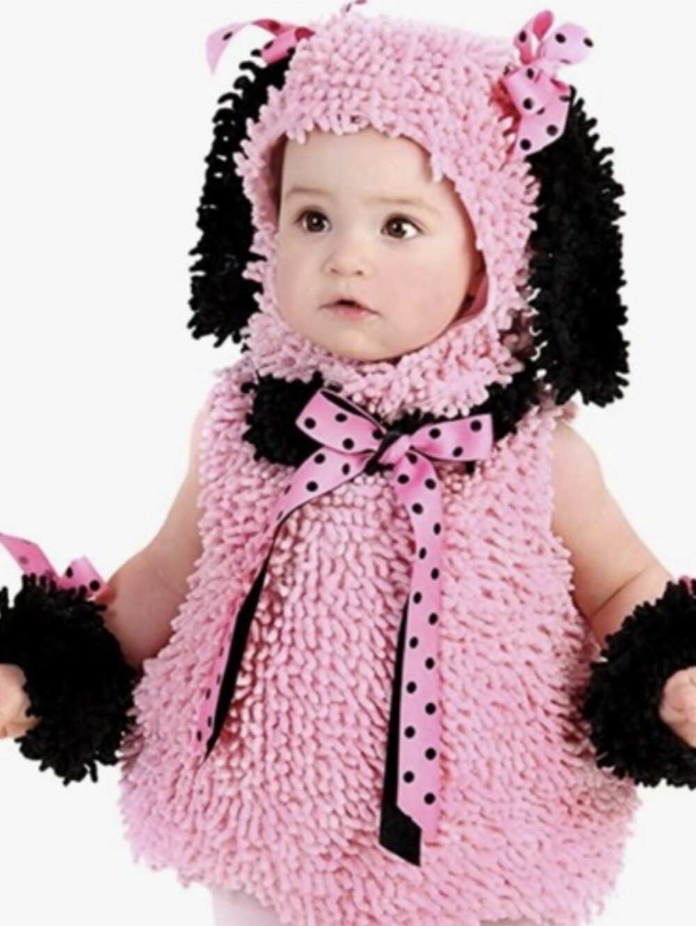 Pink Plush Puppy Costume Hood and Mittens for Kids